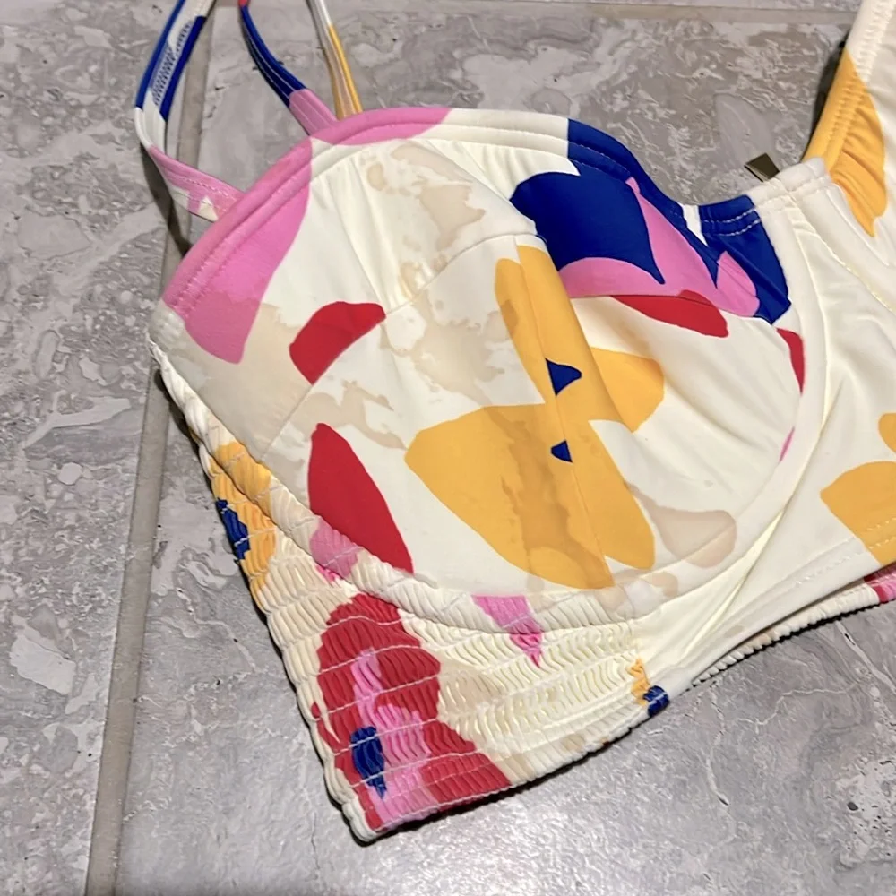 Kate Spade New York Smocked Floral Print Bikini Top, Size XL NEW w/Tag $138